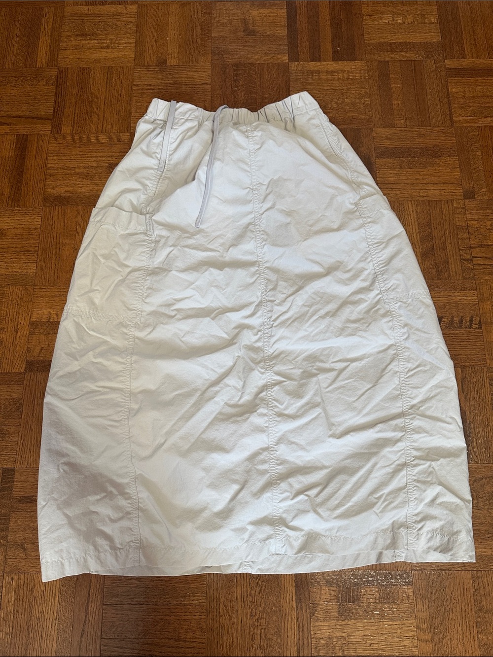 Muji White Midi A-Line Drawstring Skirt